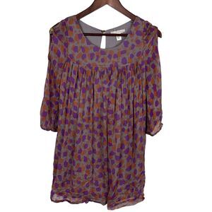 Trinity Silk Open Sleeve Purple Orange Tunic Top Women's Small